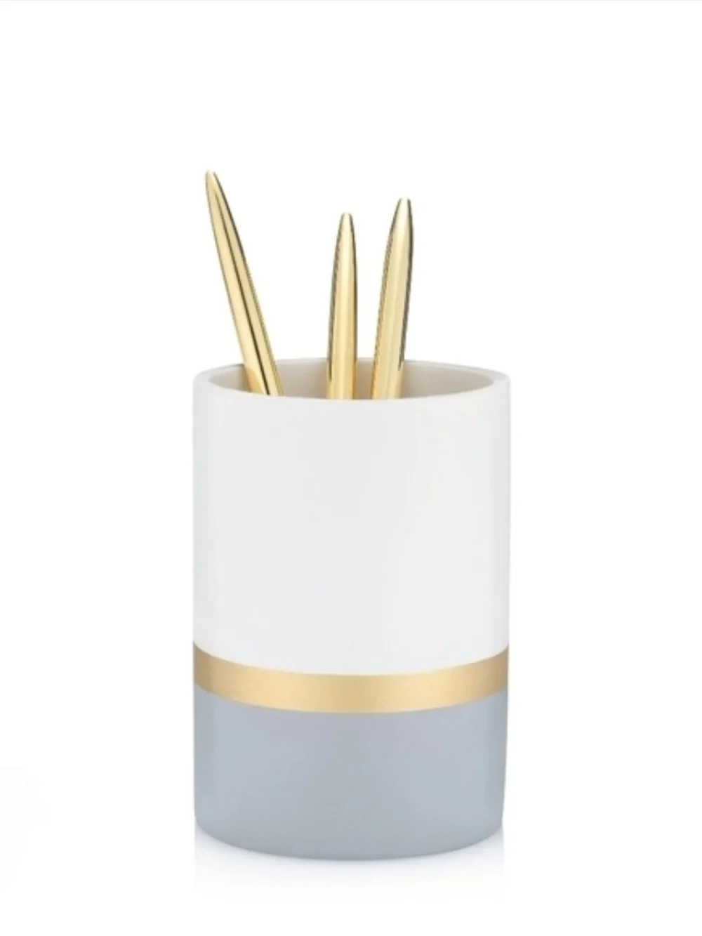 White & Gray Gold-Accent Makeup Brush Holder - Home Storage Organizer BNIB